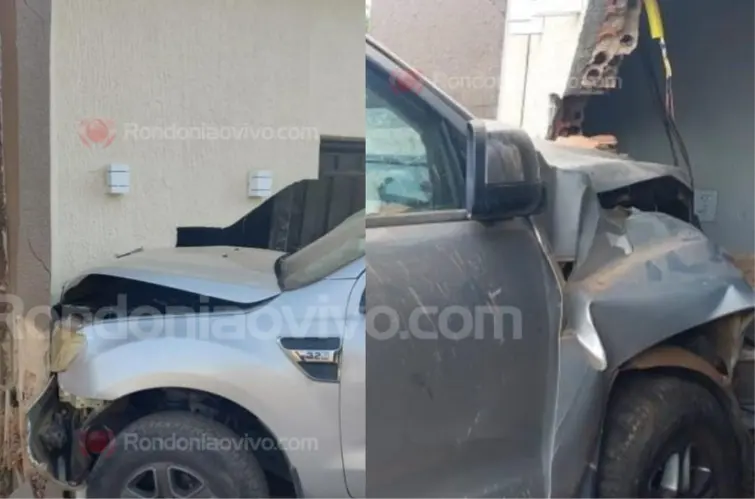 Empresária vai pegar suco, se confunde com os pedais e destrói muro com caminhonete Ranger