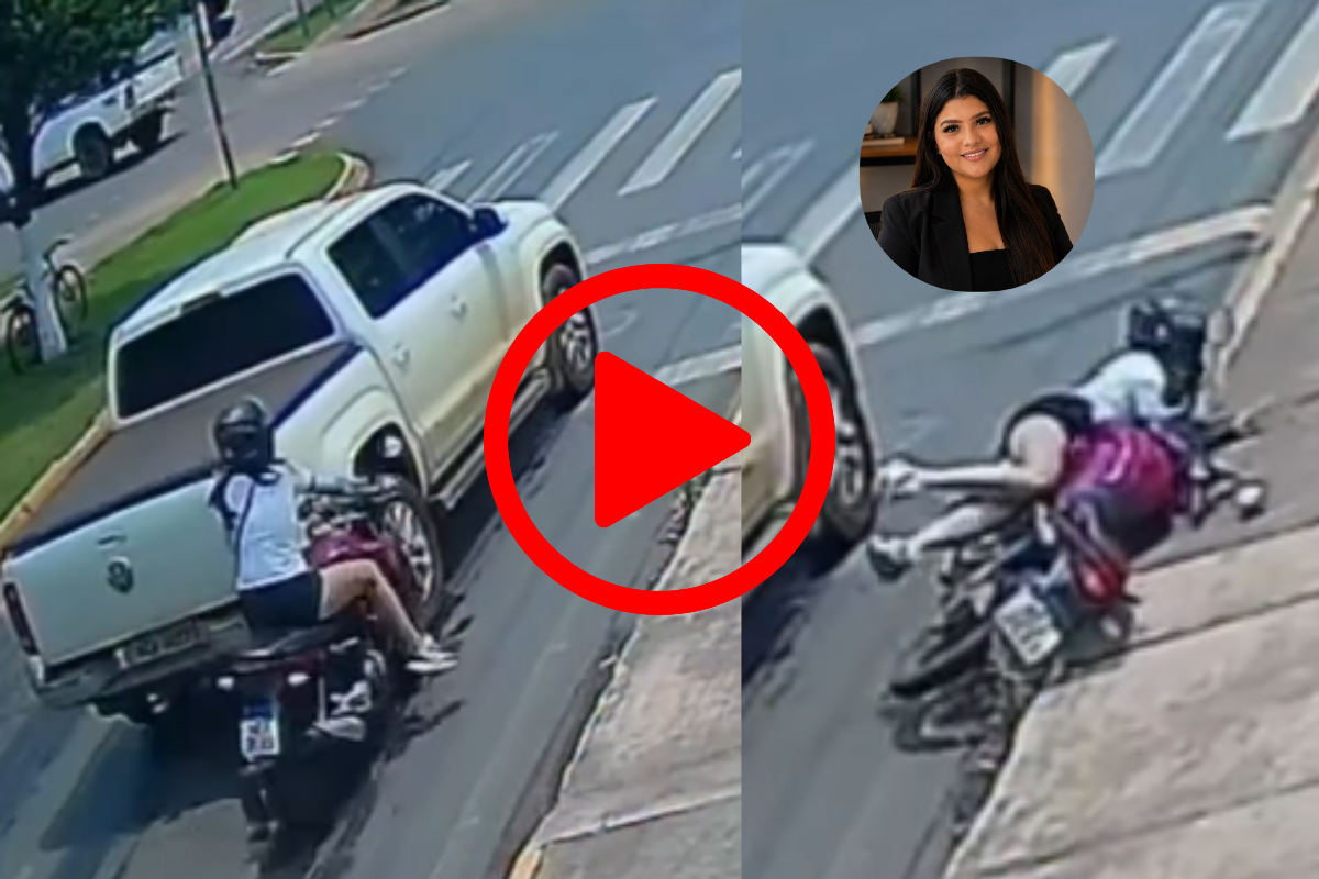 Influenciadora Karen Alice cai de moto ao tentar desviar de caminhonete em Vilhena