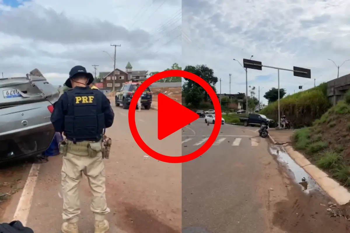 Motorista fica ferido após Siena capotar na Rua da Beira, em Porto Velho