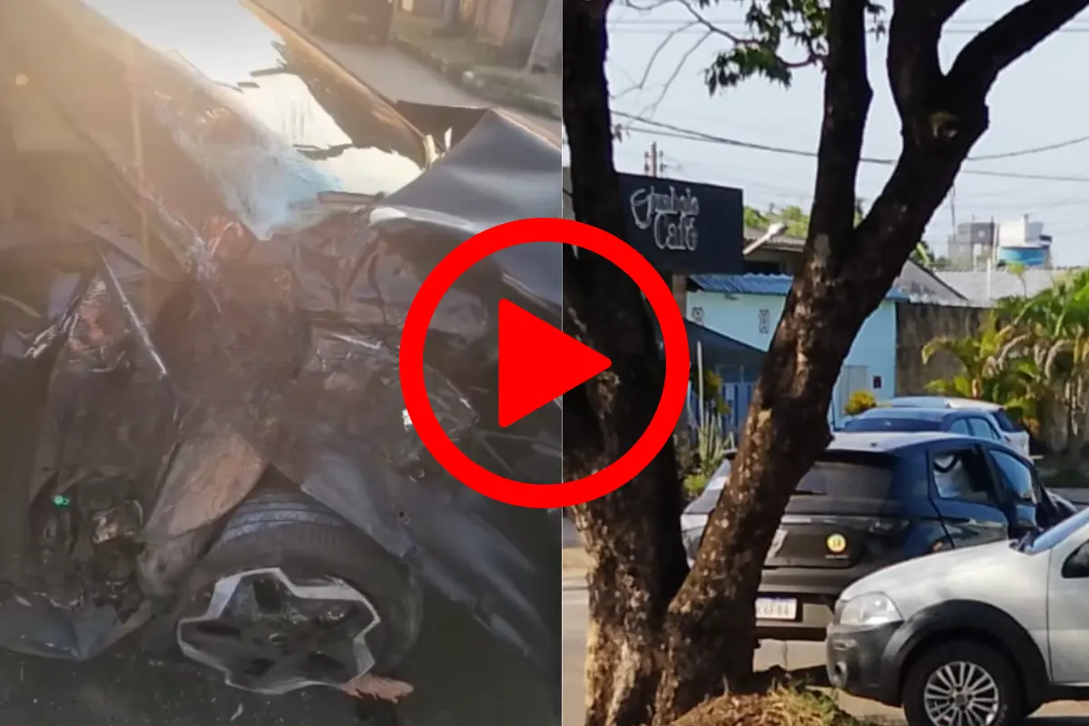 Carro elétrico bate contra árvore e fica destruído em Porto Velho