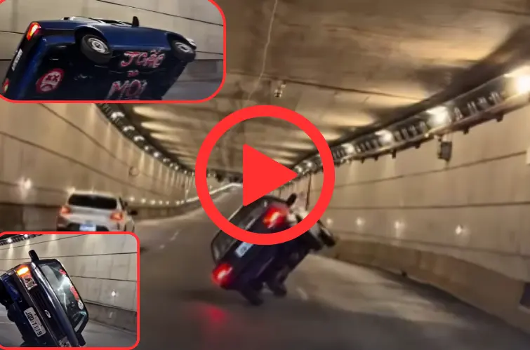 Motorista é multado após dirigir carro sobre duas rodas em túnel no DF