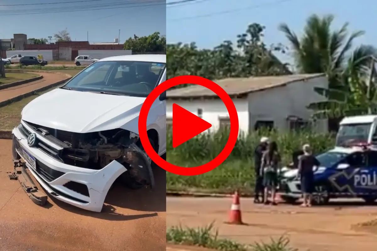 Carro invade praça após atropelar gravemente motociclista na Zona Leste de Porto Velho