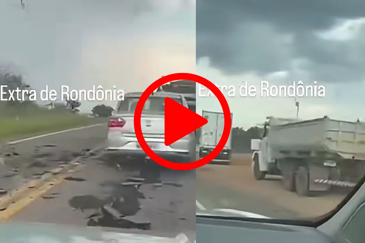 Raio atinge carreta e danifica asfalto da BR-364 durante tempestade em Vilhena