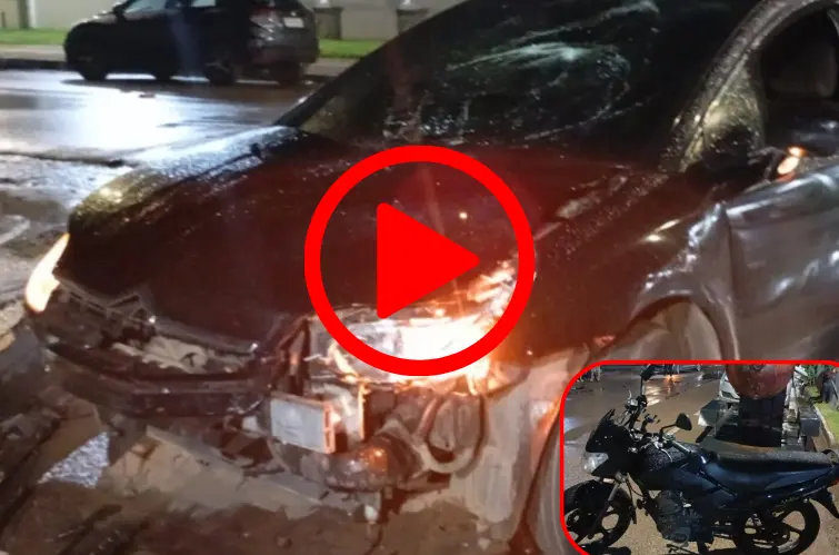 Motociclista fica gravemente ferido após invadir preferencial e ser atingido por carro