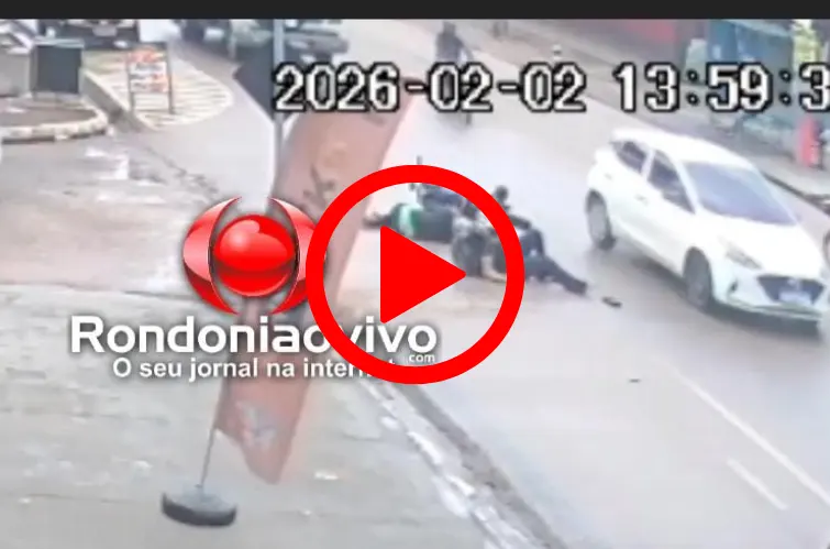 Câmera registra grave acidente entre moto e carro que deixou casal ferido na zona Sul de Porto Velho