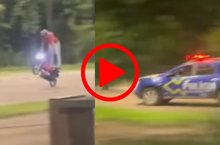 Vídeo mostra motociclista fazendo manobras perigosas e sendo perseguido por viatura em Porto Velho