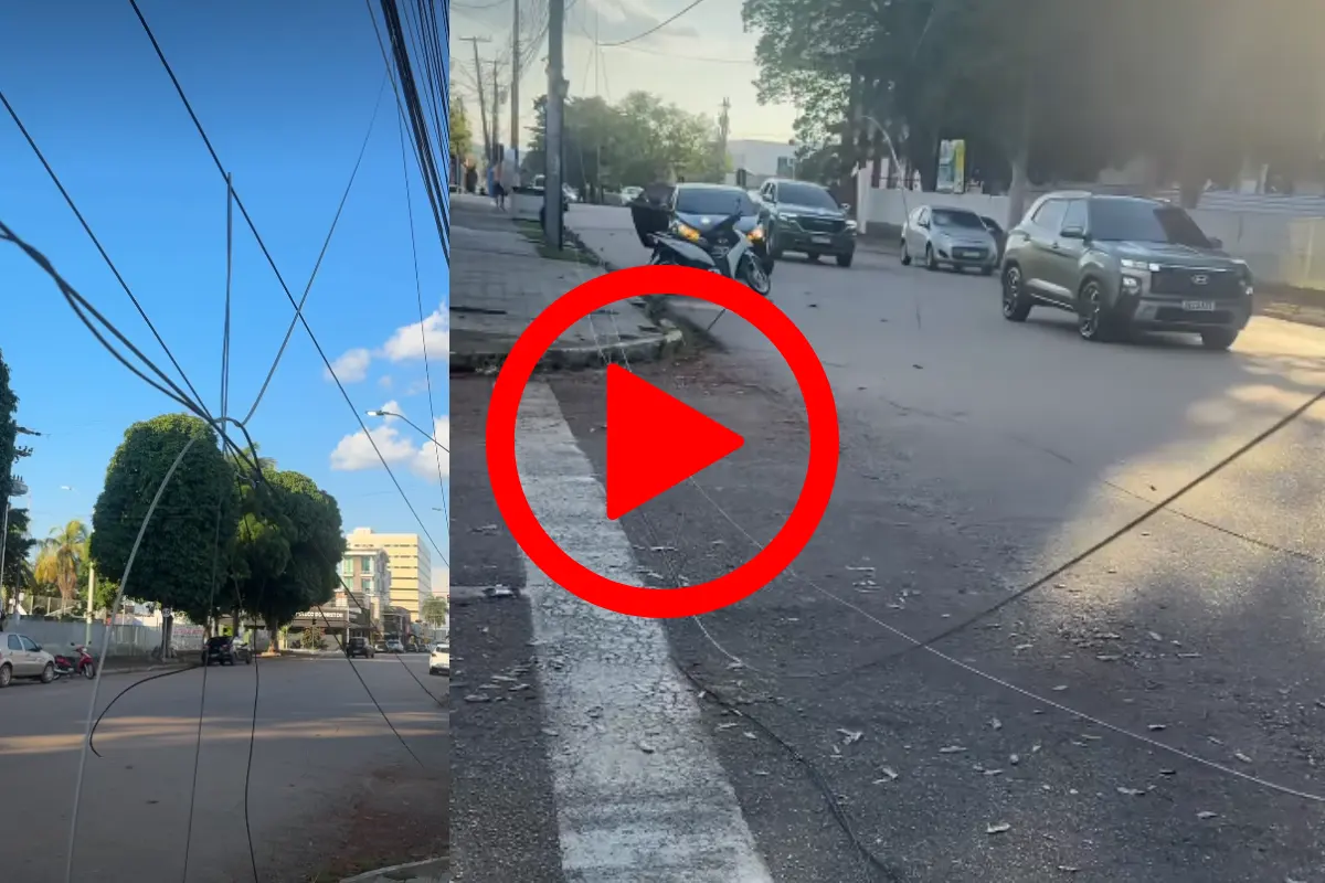 Caminhão com carga acima da altura rompe cabos e causa transtornos no Centro de Porto Velho