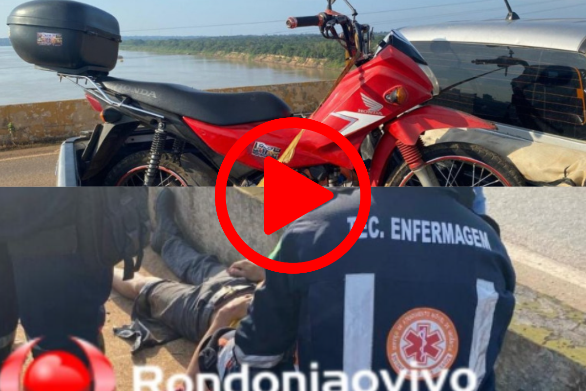 Motociclista fica gravemente ferido após pneu estourar na ponte sobre o rio Madeira