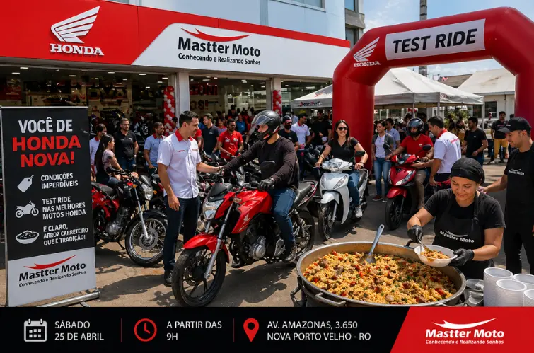 Mastter Moto promove evento “Você de Honda Nova” com test ride e almoço gratuito hoje em Porto Velho