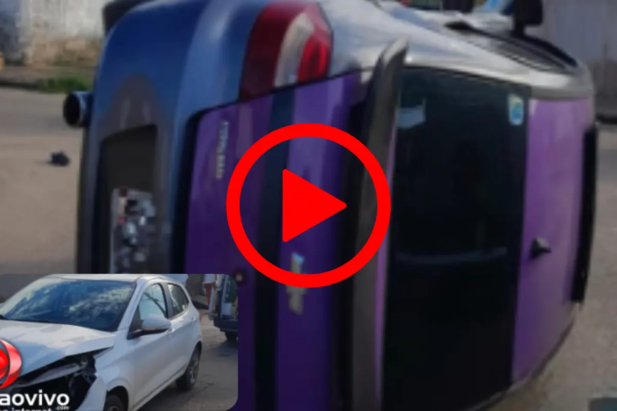 Prisma capota após colisão com Fiat Argo e motorista fica ferido na zona Sul de Porto Velho