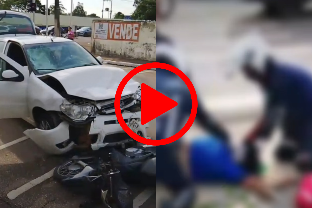 Mulher fica em estado gravíssimo após colisão entre moto e carro no Centro de Porto Velho