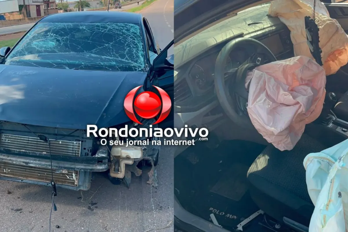 Polo atinge poste e motorista foge na Rua da Beira, em Porto Velho