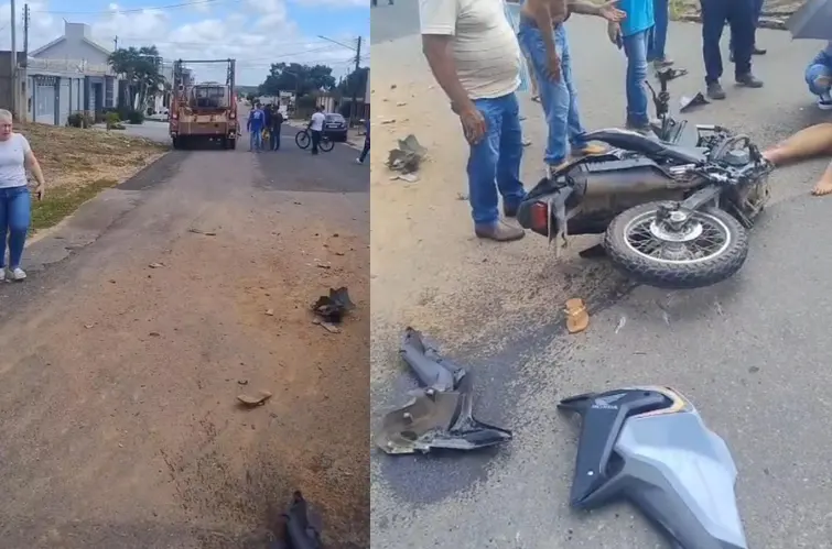 Jovem que empinou moto na frente da PM fica gravemente ferida após colisão com caminhão em Ji-Paraná