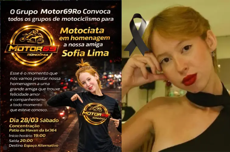 Motor69 RO convoca motociclistas para motociata em homenagem a Sofia Lima neste sábado em Porto Velho