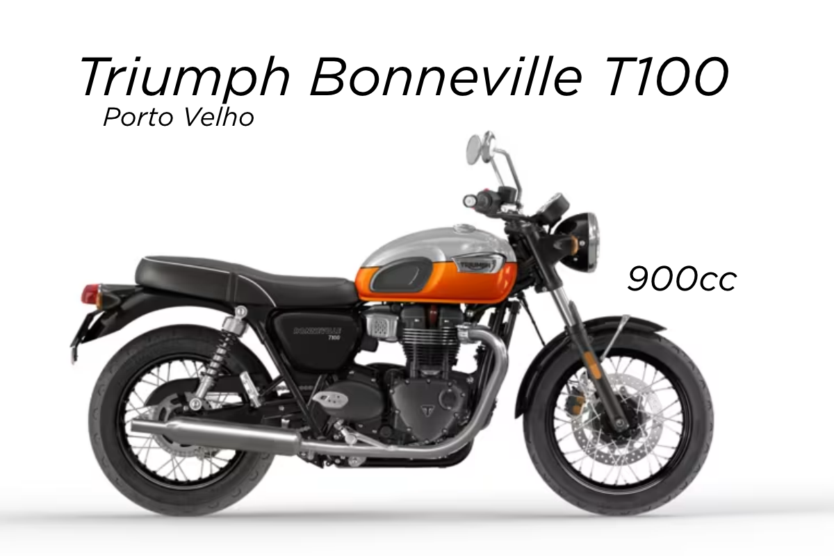 Triumph Bonneville T100 é opção para quem busca uma moto clássica com personalidade em Porto Velho 