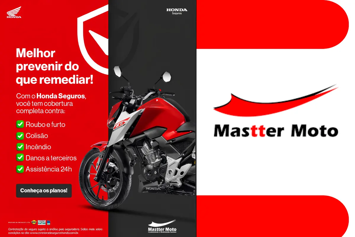 Honda Seguros oferece proteção completa para motociclistas com coberturas contra roubo, colisão e assistência 24 horas