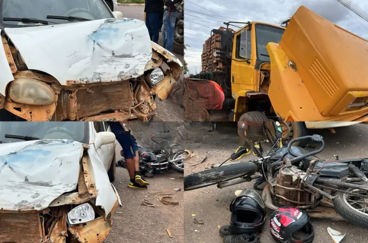 Grave colisão entre três veículos deixa motociclista de aplicativo ferido em Porto Velho