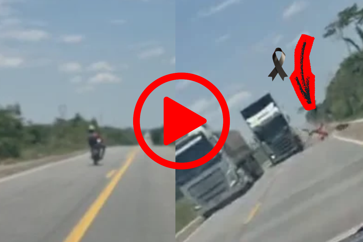 Vídeo registra colisão frontal entre motociclista e caminhão na BR-364, em Rondônia