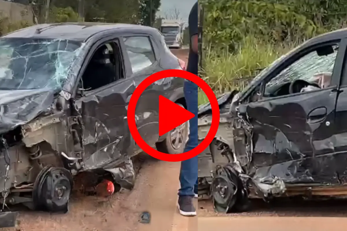 Carro capota após colisão lateral com carreta bitrem na Estrada da Penal