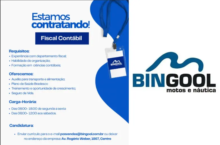 Bingool Motos abre vaga para fiscal contábil com benefícios e oportunidade de crescimento em Porto Velho