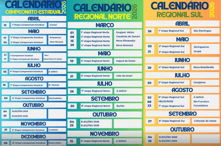 Veja o calendário completo da Limero para a temporada 2026 em Rondônia ...